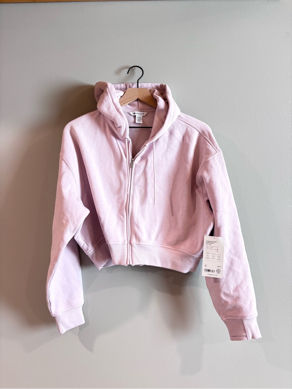 Athleta forever fleece ultra crop full zip light pink size small NWT